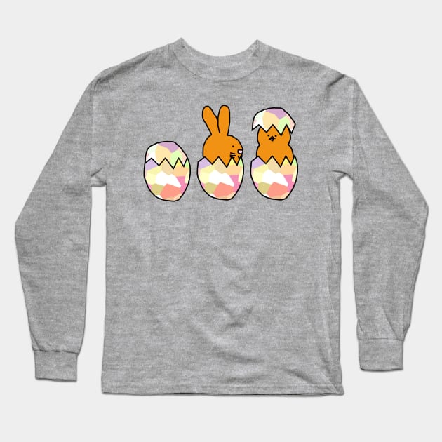 Funny Animals Eggs Easter Bunny and Baby Chick Long Sleeve T-Shirt by ellenhenryart